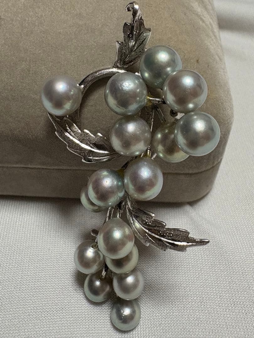 ぶどうモチーフ あこや真珠 ブローチ STERLING刻印 フォーマル