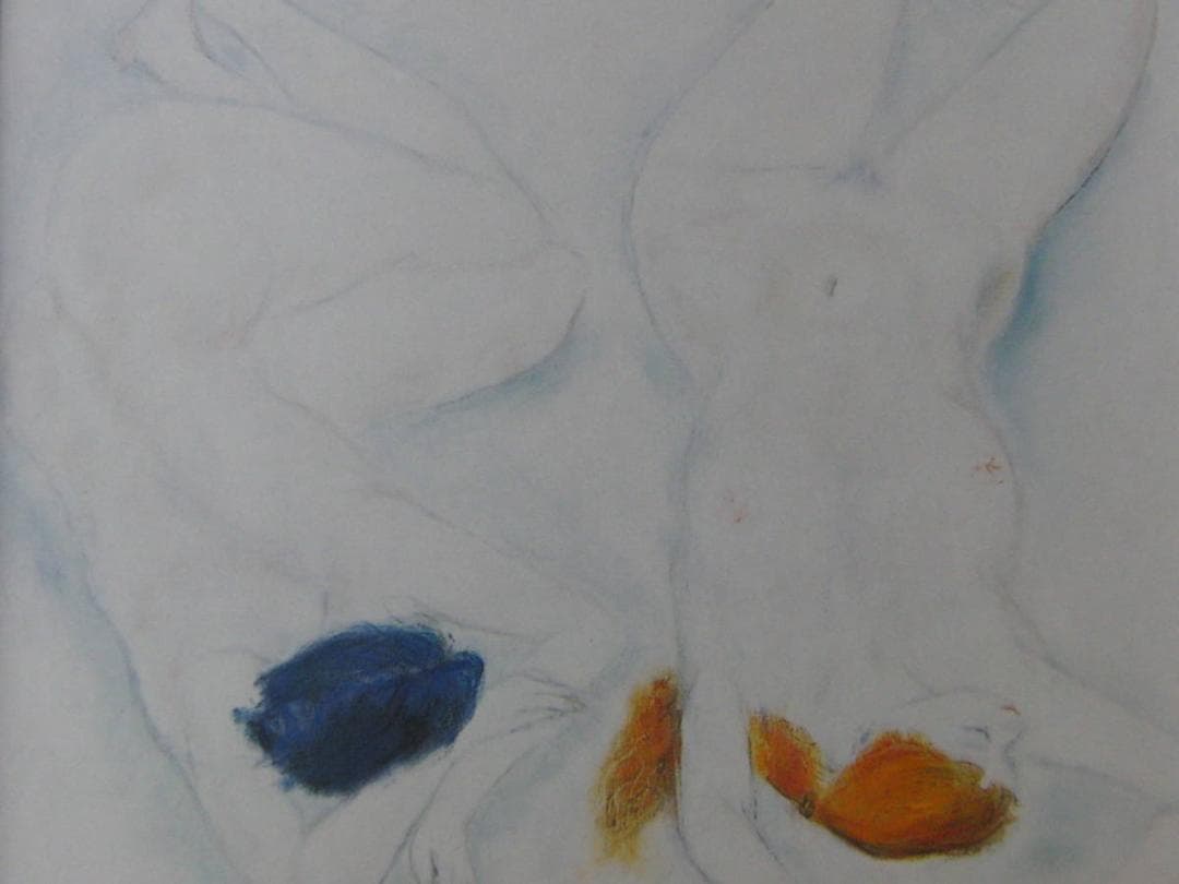 矢島俊一、【裸婦2人】、希少な額装用画集より、新品額装付