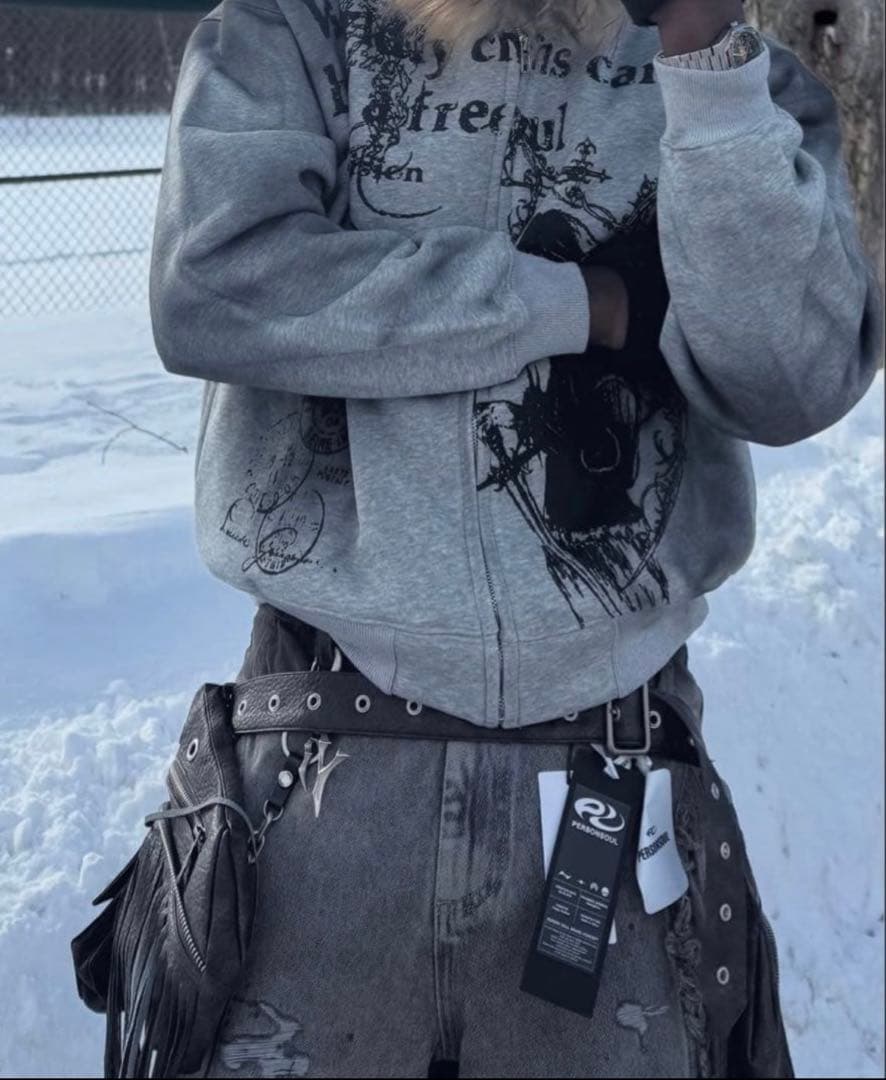 【ファー付き】zip hoodie opium grunge 平成 y2k