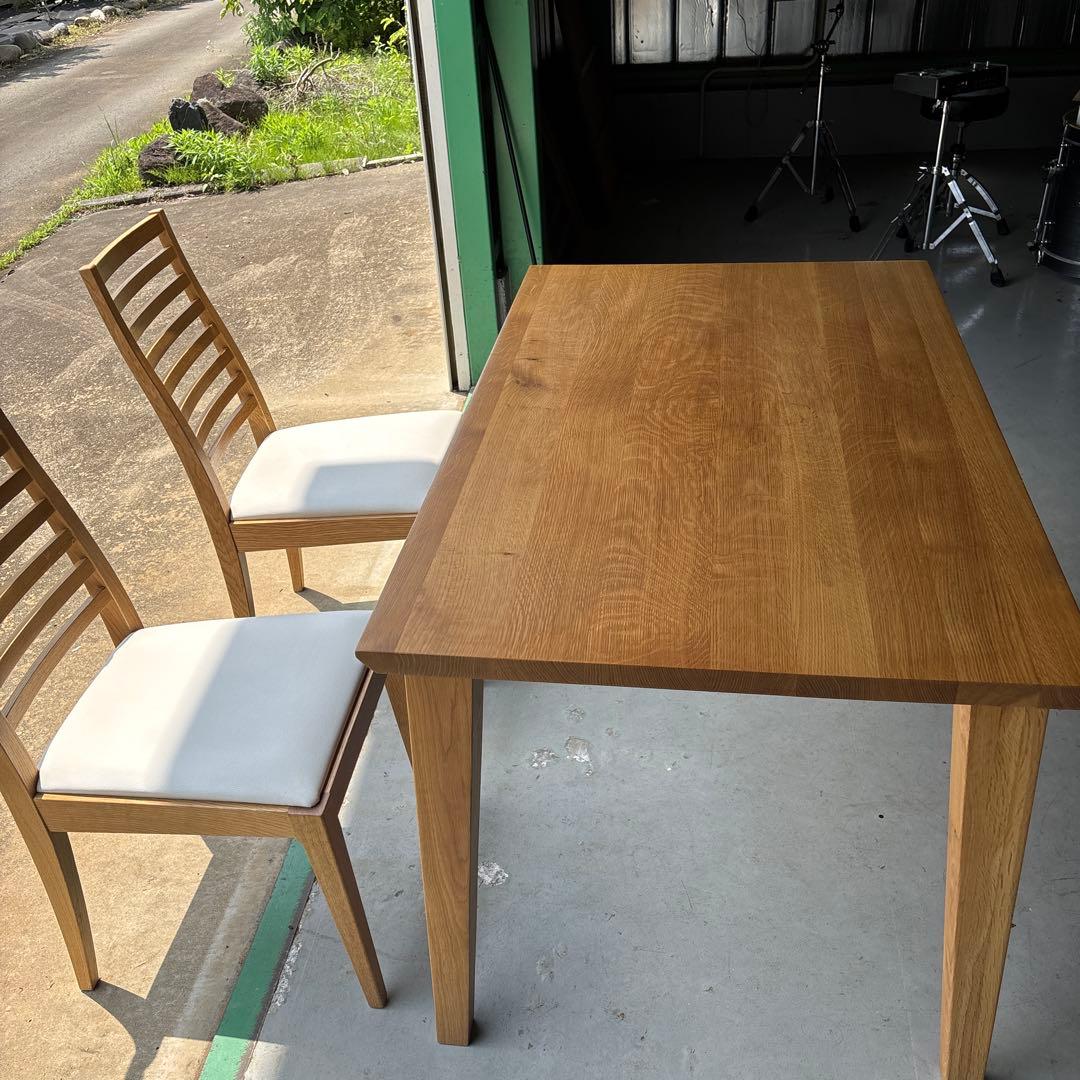 【美品】大塚家具 ダイニングテーブル＆チェア3脚セット 無垢材／引き取り限定