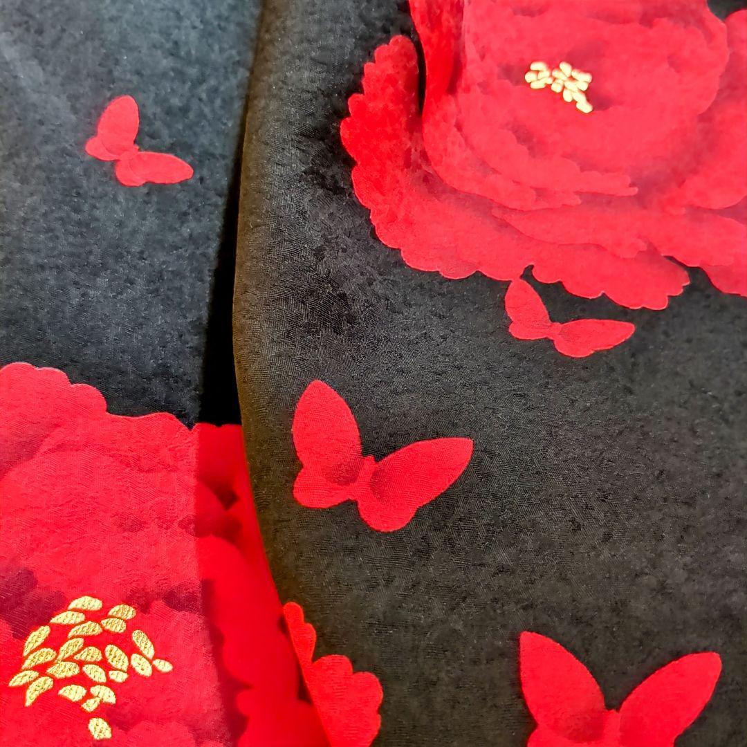振袖セット 振袖フルセット 正絹 暈し染め 牡丹 乱菊 蝶 金銀彩 黒赤 56