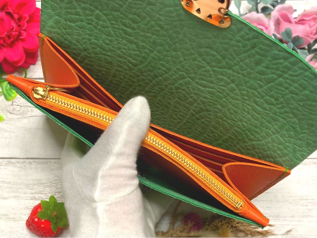 ❤️【完璧メロン♪】高級感×シンプルデザインの大人オシャレで超可愛い総本革長財布♪