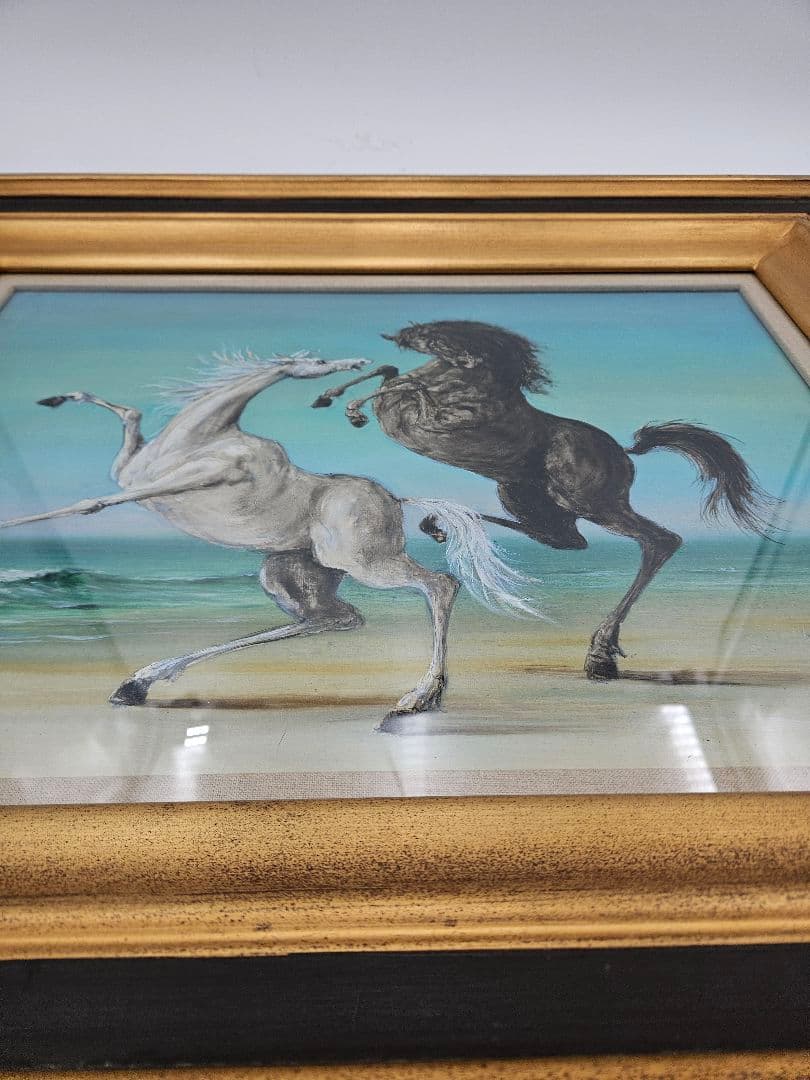 角浩　『海辺』1980年作 油彩画 原画 真作保証 額装