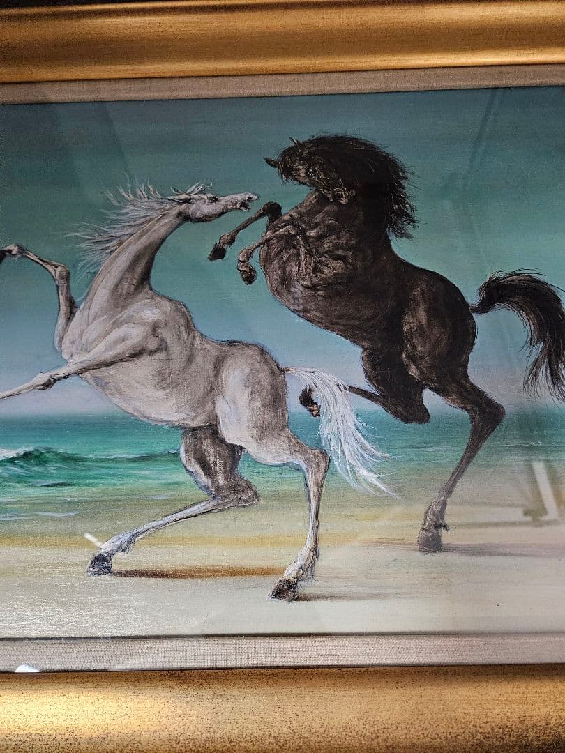 角浩　『海辺』1980年作 油彩画 原画 真作保証 額装