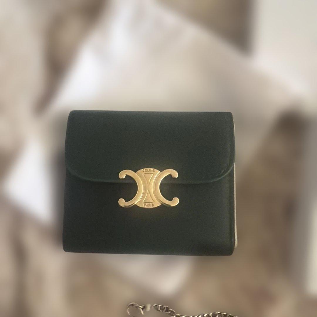 CELINE ダークグリーン 三つ折り財布