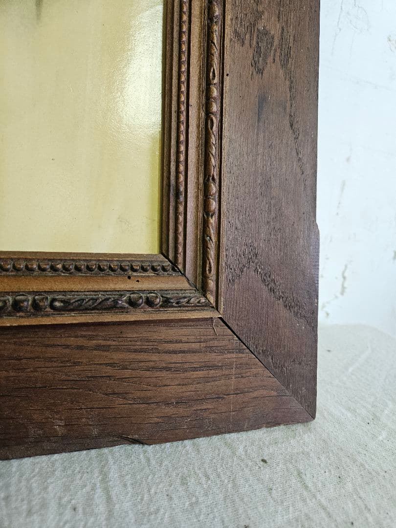フランスアンティーク 木彫りの額 リボン 彫刻 レリーフ ウッドフレーム 壁掛け