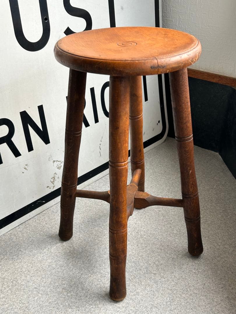 アンティーク 木製スツール　丸椅子　アトリエ　ビンテージ　古道具　チェア　レトロ