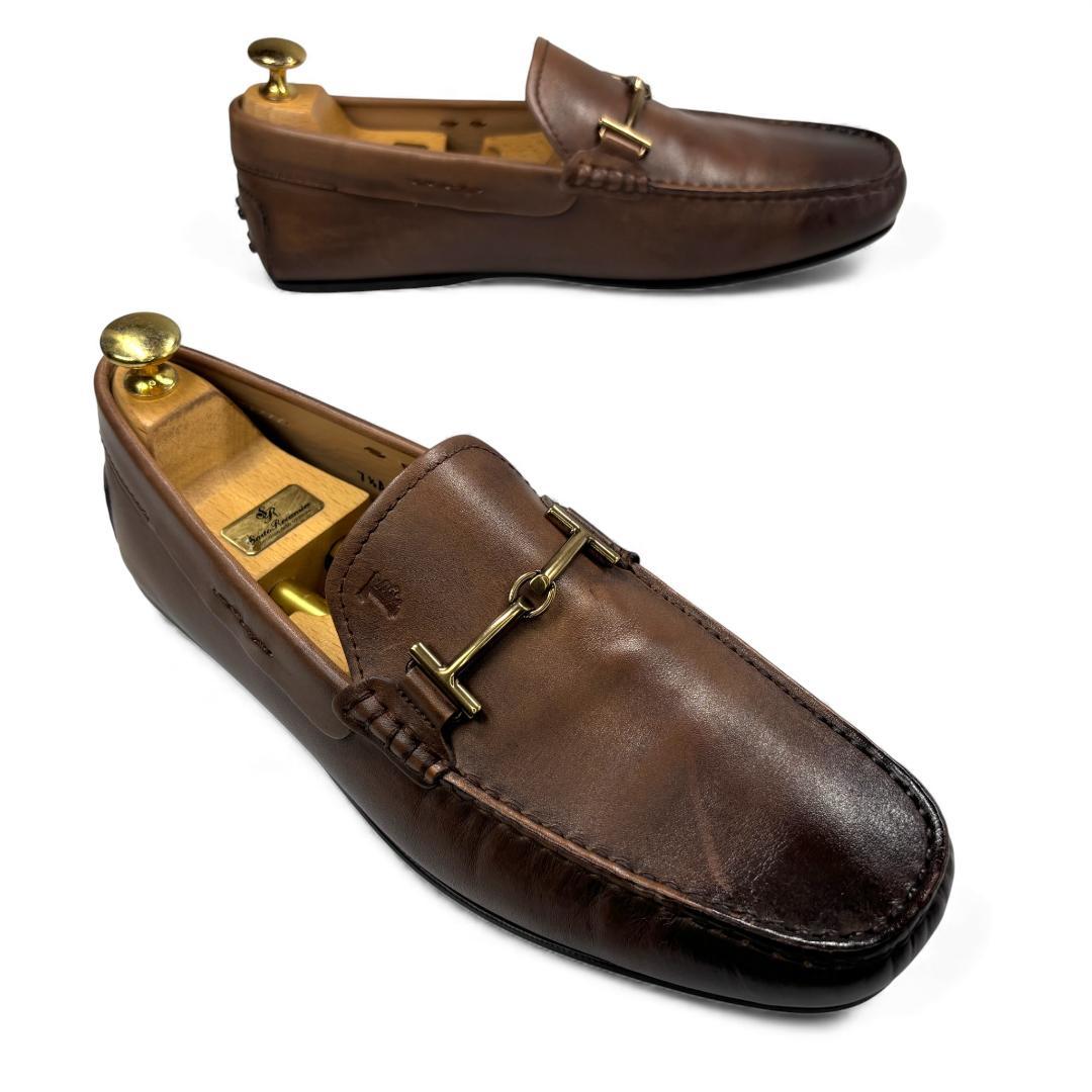 美品 TOD's ダブルTビットローファー ブラウン 7.5 (約26cm)