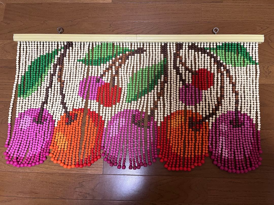 a221/希少★昭和レトロ かわいい さくらんぼデザイン ビーズ 玉のれん