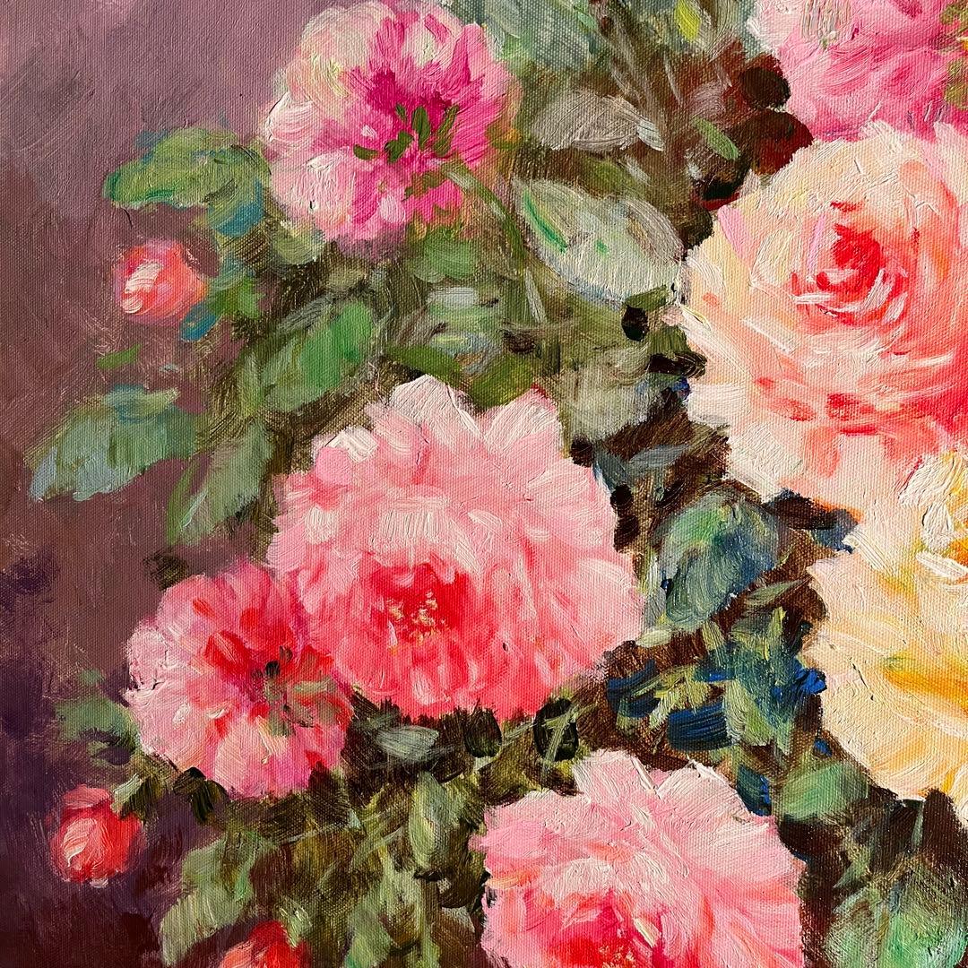 ★特大秀作★ 手書き油絵 花瓶の花 肉筆絵画 額付き インテリア 油彩画