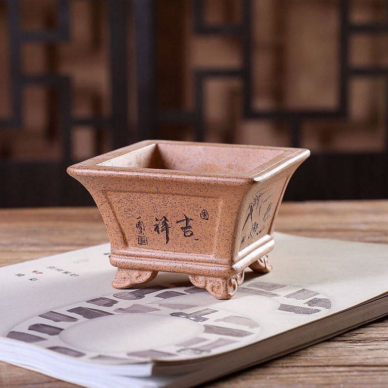 凹面雲脚四方斗盆 紫砂の鉢 盆栽鉢 植木鉢 小品盆栽鉢 大品盆栽鉢