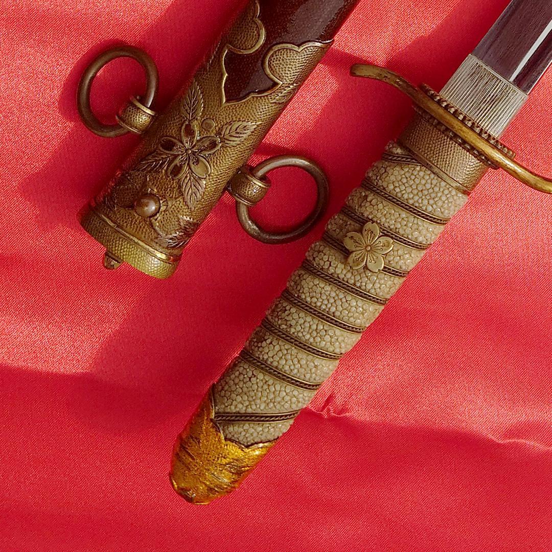 日本軍 海軍 短剣 赤鮫革研出鞘 当時物 リペア品 模造刀