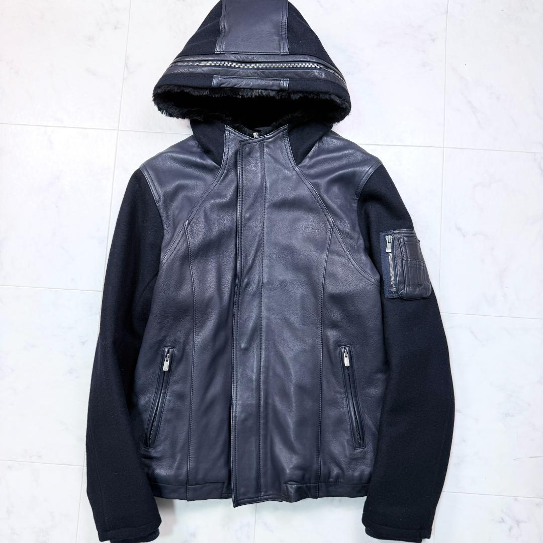 希少極美品XL HALB 異素材MIX レザージャケット キルティング　ダウン