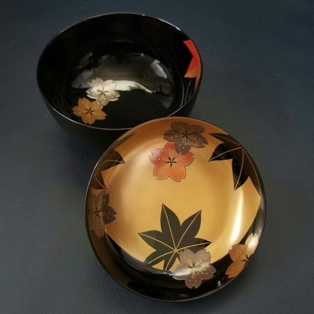 輪島塗 大向高洲堂 月に春秋 桜 楓 金蒔絵 漆器 吸物椀 5客 共箱