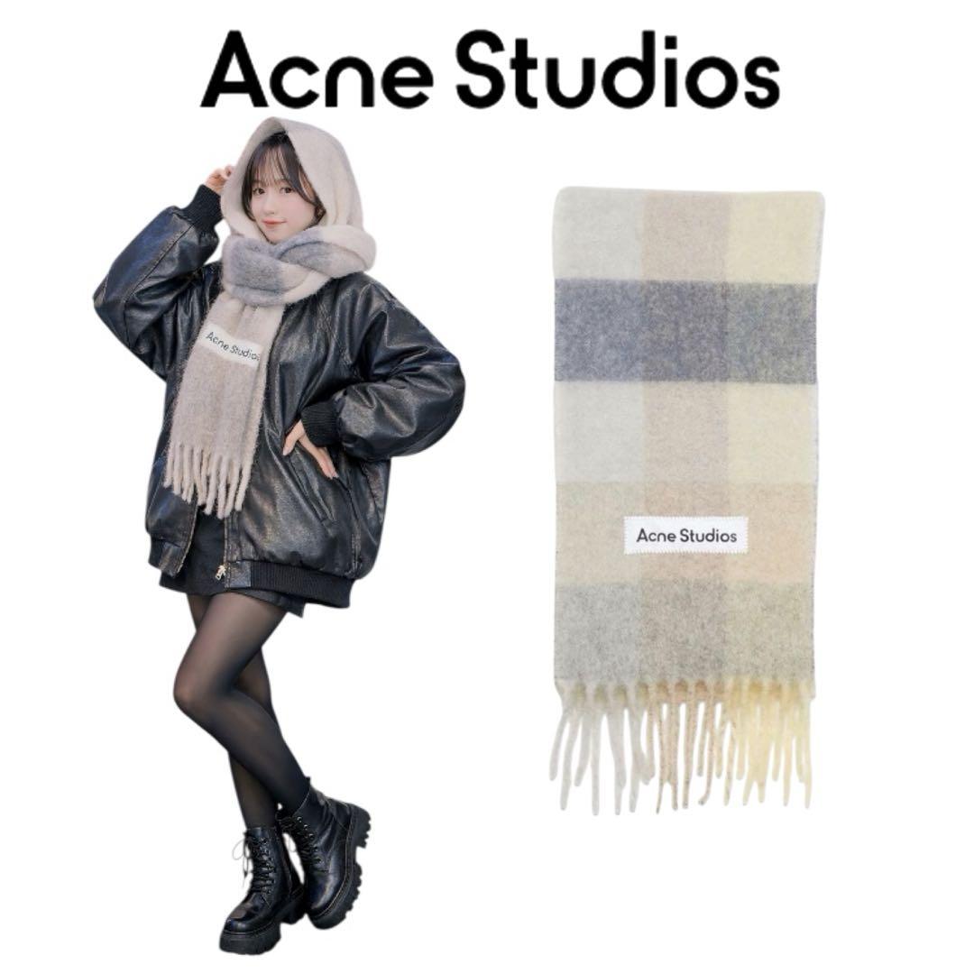【正規品】Acne Studios アクネ モヘア チェック マフラー バニラ