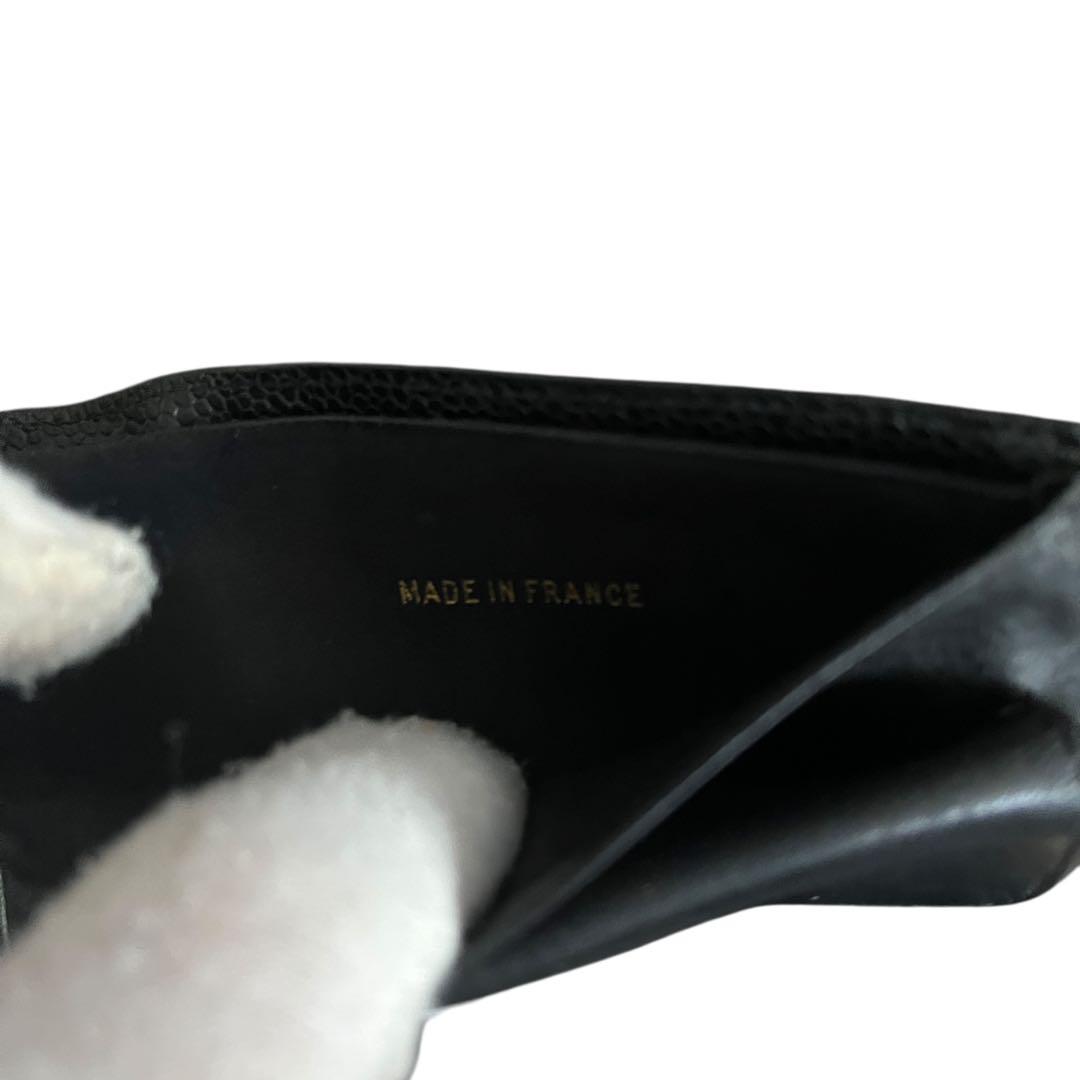 希少 外見美品級 CHANEL キャビアスキン 二つ折り財布 ブラック