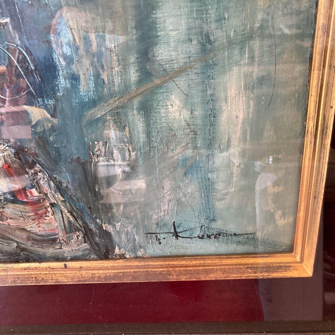 T.kuroda バラの油彩画　アンティーク　黒田保