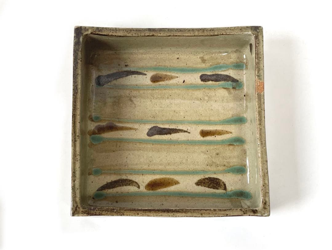 陶芸家　作者不明　濱田庄司　？　民芸　民藝　描文様　角皿　角鉢　四角　皿