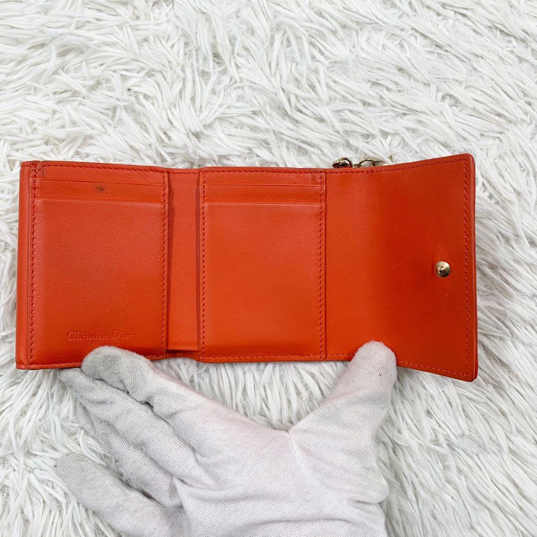 【✨希少 限定品✨】ディオール 三つ折り財布 カナージュ レザー オレンジ