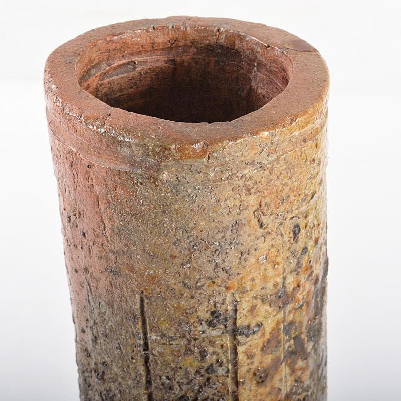 備前焼　老龍鱗　八十翁鶯谷庄米造　経筒花生　時代箱付　V　R5379