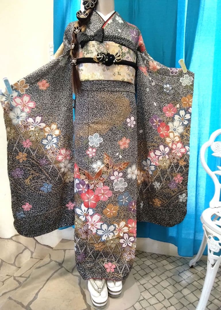 【新春福袋】鈴乃屋振袖フルセット、重ね衿帯揚げ帯締め、西陣袋帯、襦袢、ガード加工