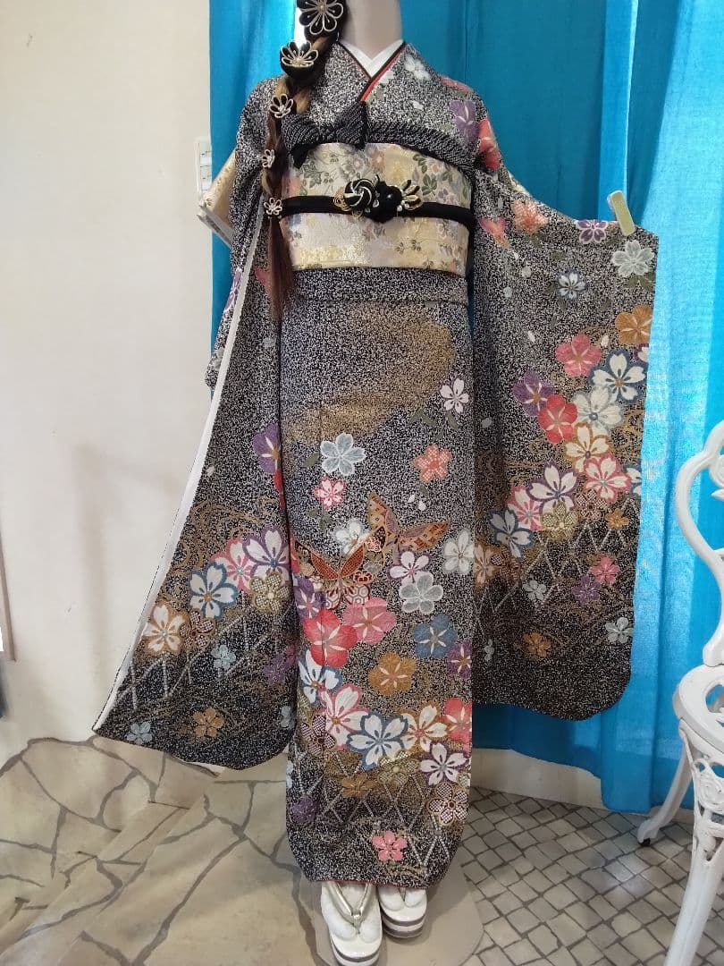 【新春福袋】鈴乃屋振袖フルセット、重ね衿帯揚げ帯締め、西陣袋帯、襦袢、ガード加工