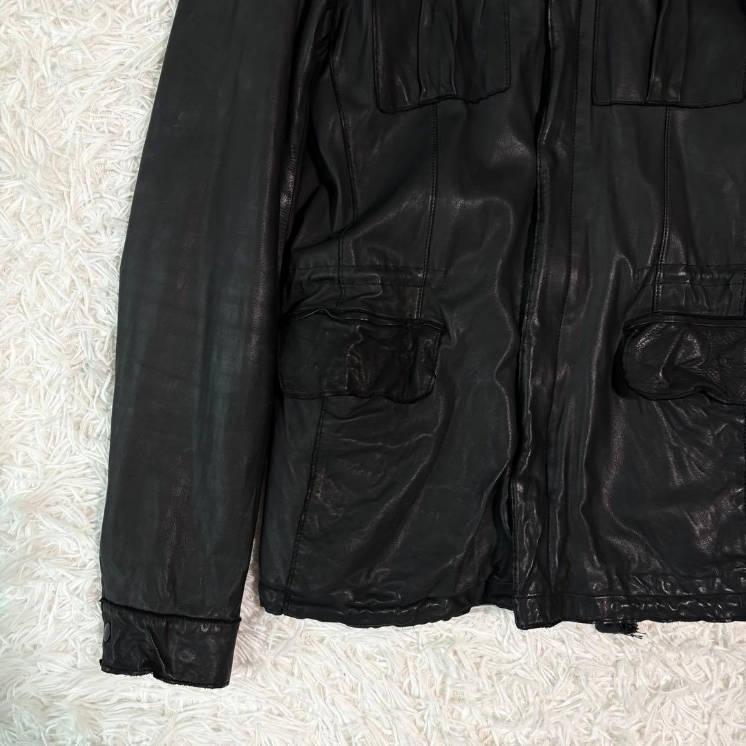 極美品/牛革✨シシ レザージャケット M-65 フード収納 2way ライダース