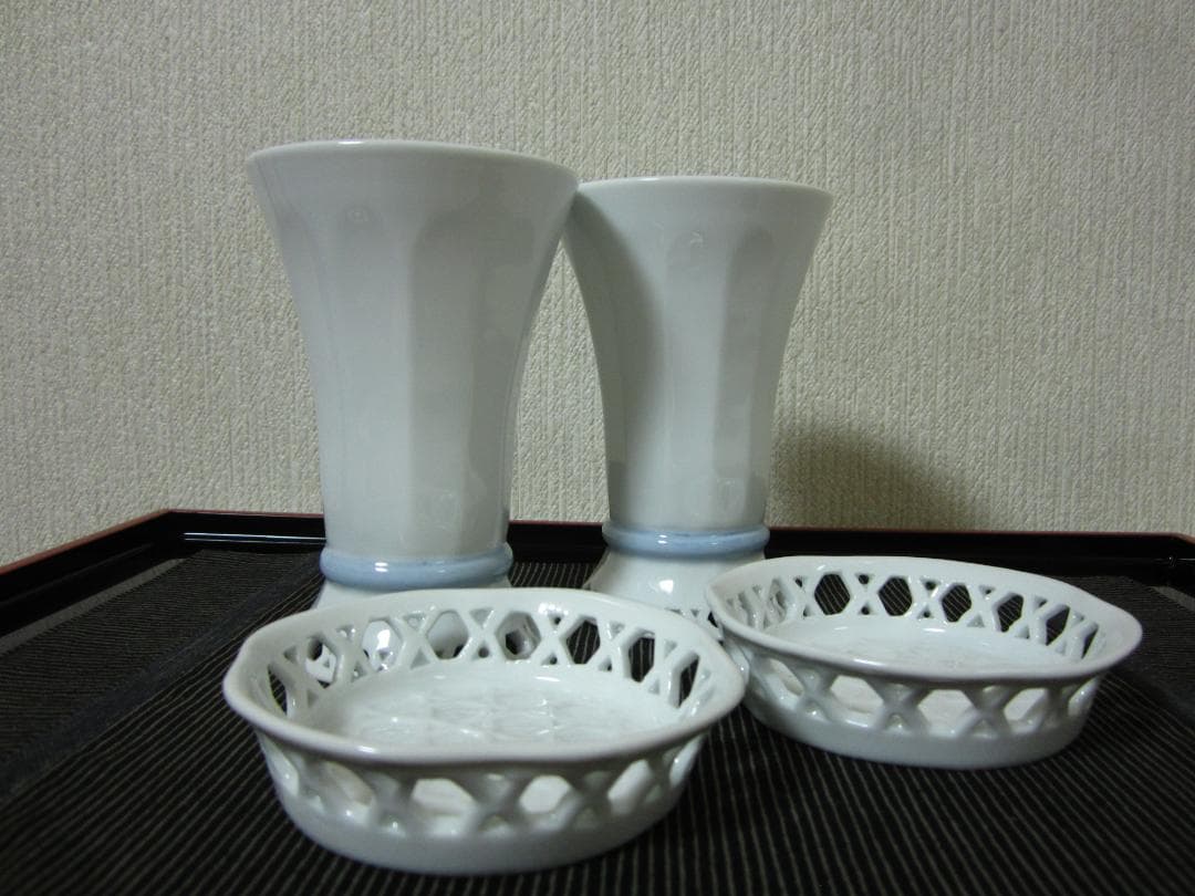 ６点◆平戸焼 三川内焼◆十四代 玉泉作◆冷茶・焼酎・ビールグラス②茶托②盛皿②