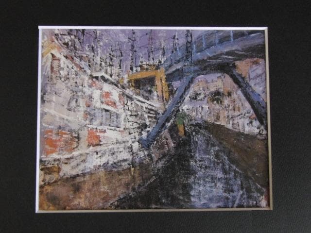 大津通臣、【線路】、希少な額装用画集より、新品額装付