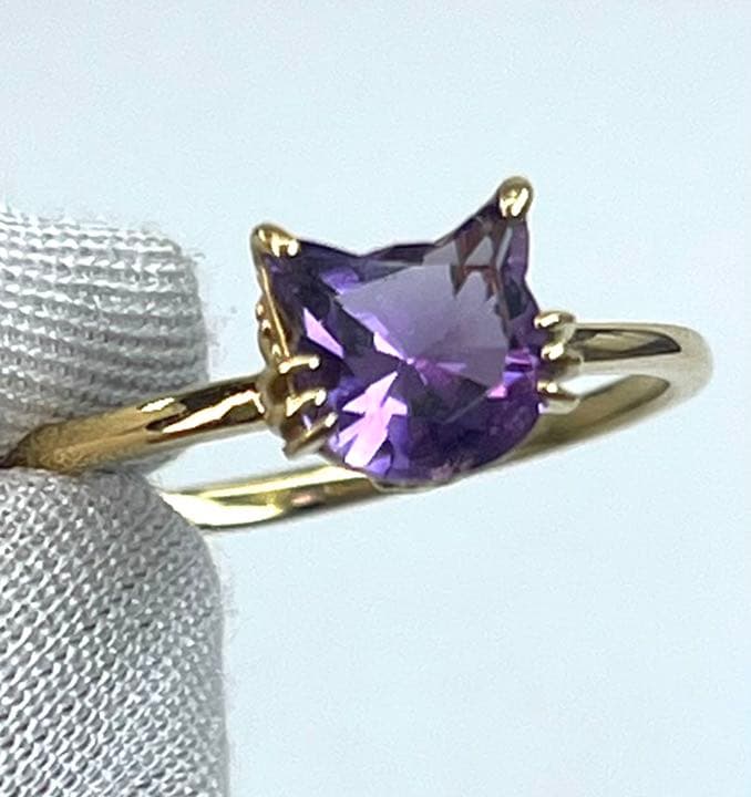 宝石ルース 『限定品！ネコちゃんリング』天然アメジスト　サイズ#14