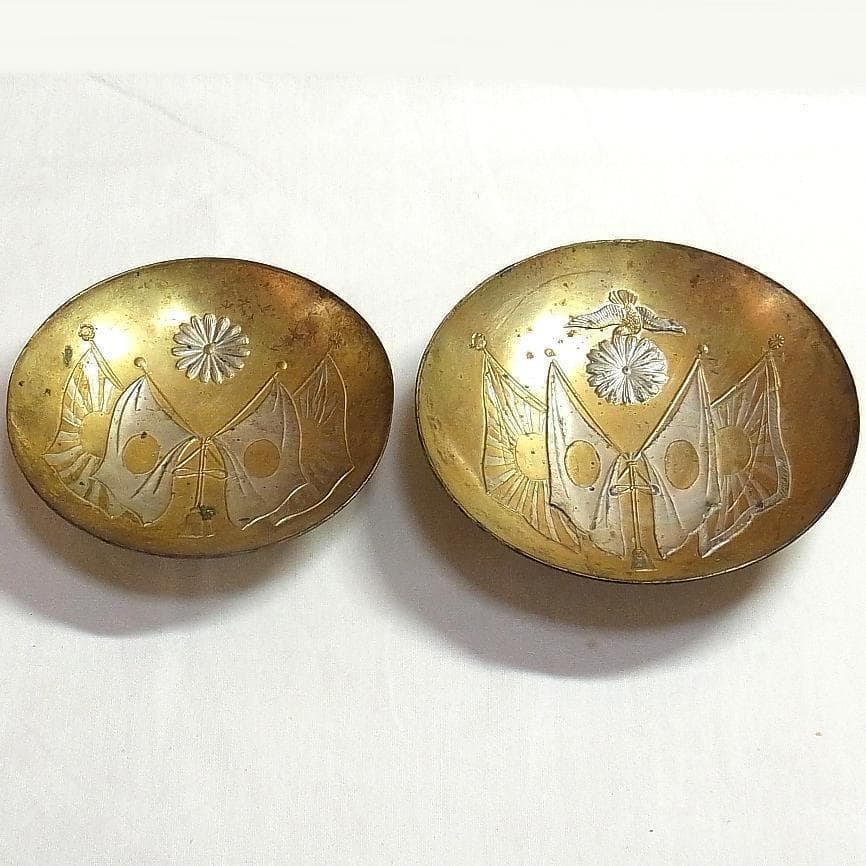 4》【希少】旧日本軍 明治期 日清戦争 勝利記念 金属製軍杯 2点セット レトロ