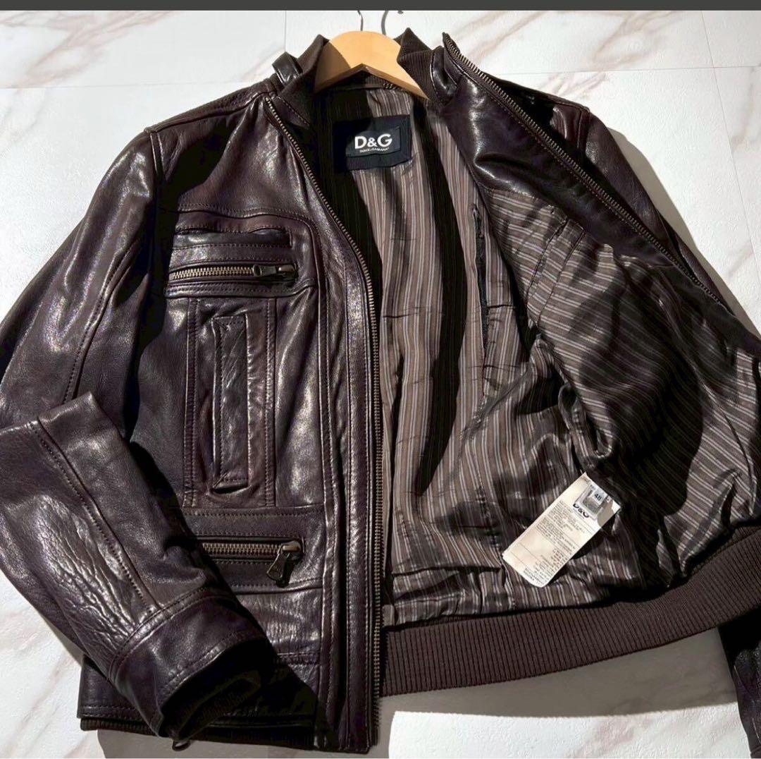 未使用級◆現行モデル D&G シングル ライダース レザー ジャケット L相当