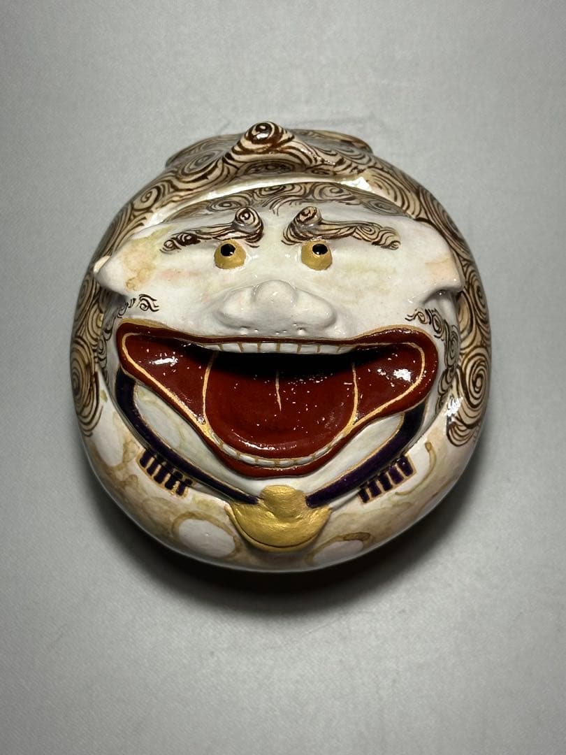 乾山　獅子　香炉　山崎窯　浅野紫仙　作　共箱　黄布　茶道具