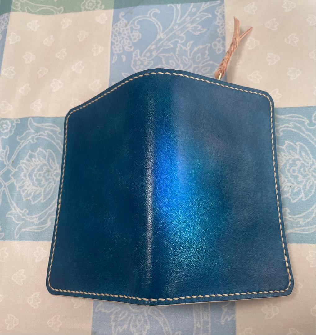doさん専用　ミドルウォレット　手染め　青　本革　ハンドメイド