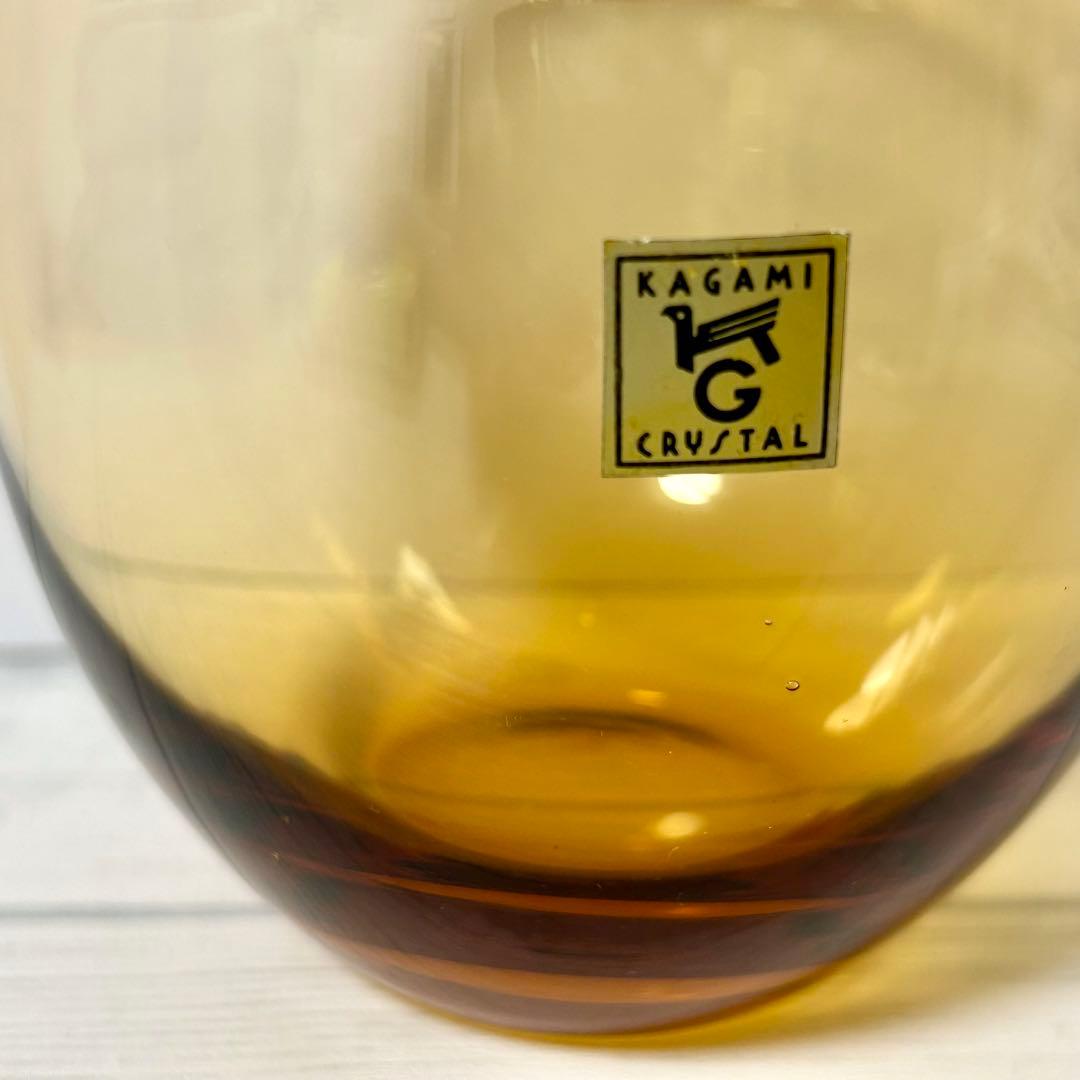 希少 KAGAMI CRYSTAL キャンディポット アンバー 琥珀 ガラス