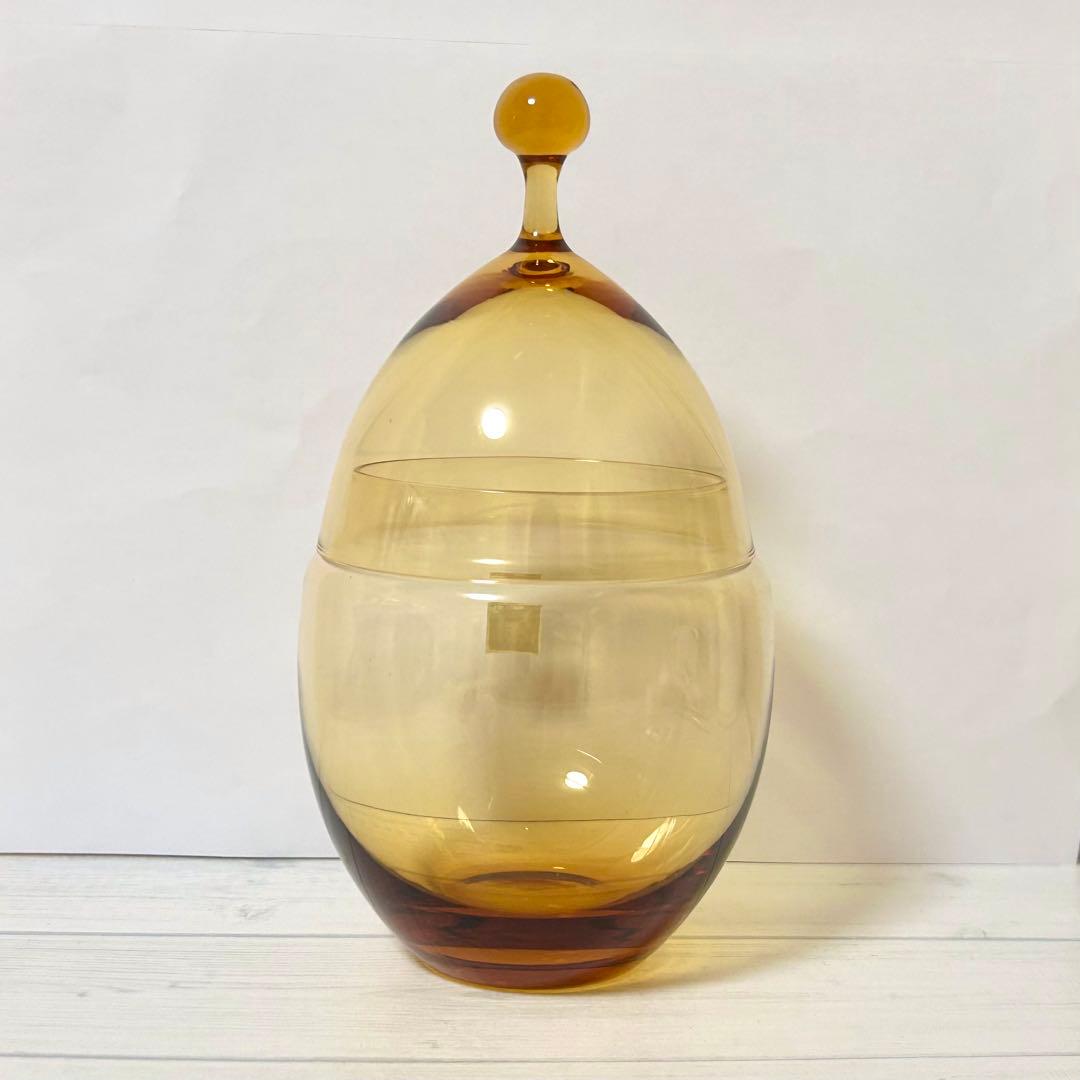 希少 KAGAMI CRYSTAL キャンディポット アンバー 琥珀 ガラス