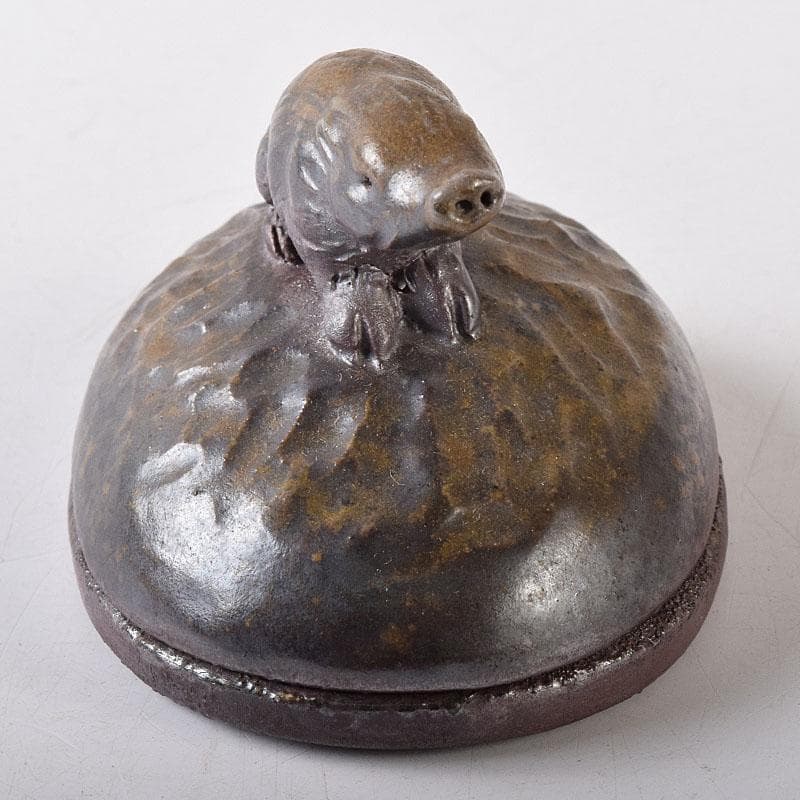 Lukes　茶道具　備前焼　人間国宝　金重陶陽作　猪摘香合　V　R8407