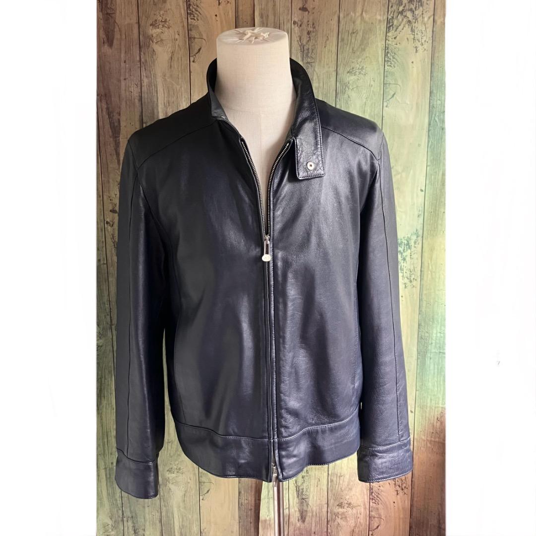 専用定価80万　イタリア名門　エディモネッティ　レザージャケット　46 ネイビー