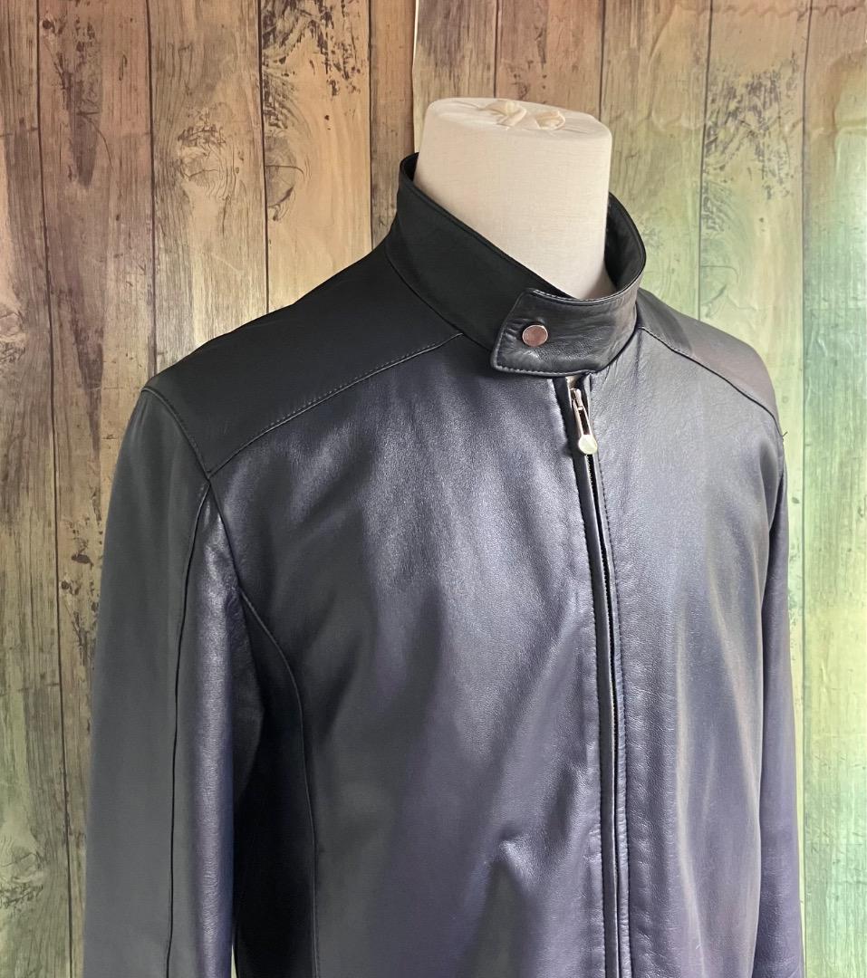 専用定価80万　イタリア名門　エディモネッティ　レザージャケット　46 ネイビー