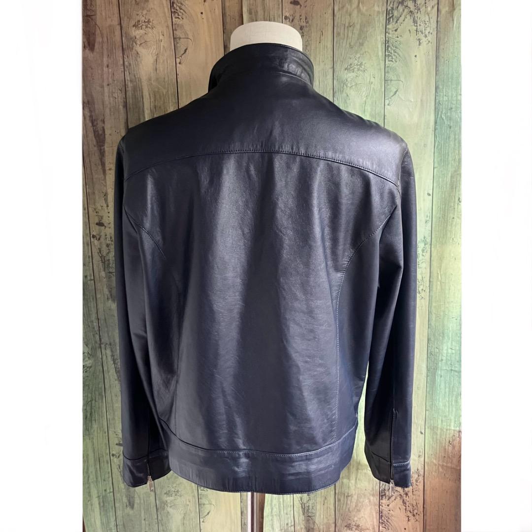 専用定価80万　イタリア名門　エディモネッティ　レザージャケット　46 ネイビー