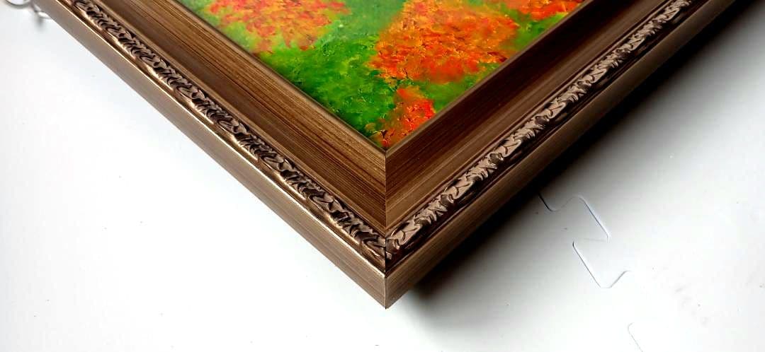 油絵/油彩 額縁 F10〔題名 乗鞍〕匿名発送・送料込 ヤッコ型箱に梱包して送付