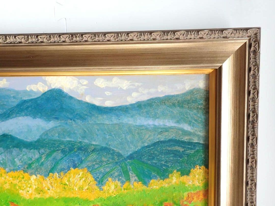 油絵/油彩 額縁 F10〔題名 乗鞍〕匿名発送・送料込 ヤッコ型箱に梱包して送付