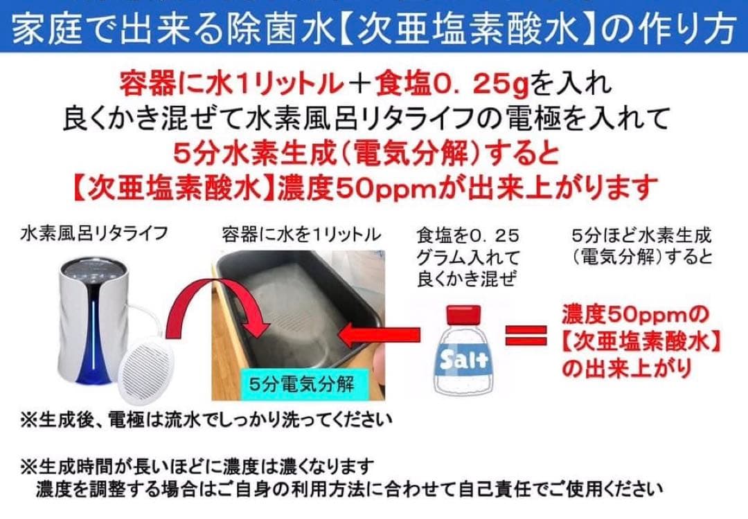 リタライフVer2水素風呂　次亜塩素酸水生成可