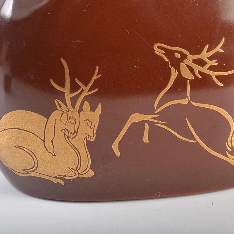 煎茶道具　漆塗　鹿蒔絵　茶壷　桐箱付　V　R5451