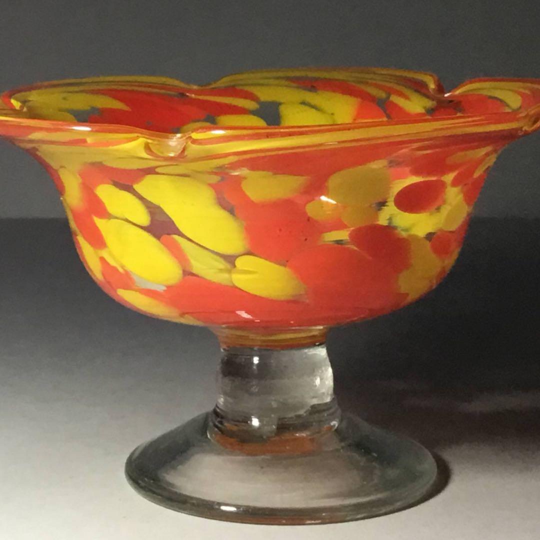 氷コップ◆２色 / オレンジ黄色◆輪花 戦前 大正ロマン かき氷 アンティーク