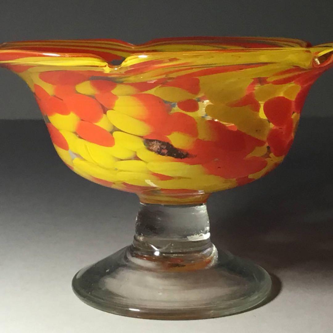 氷コップ◆２色 / オレンジ黄色◆輪花 戦前 大正ロマン かき氷 アンティーク