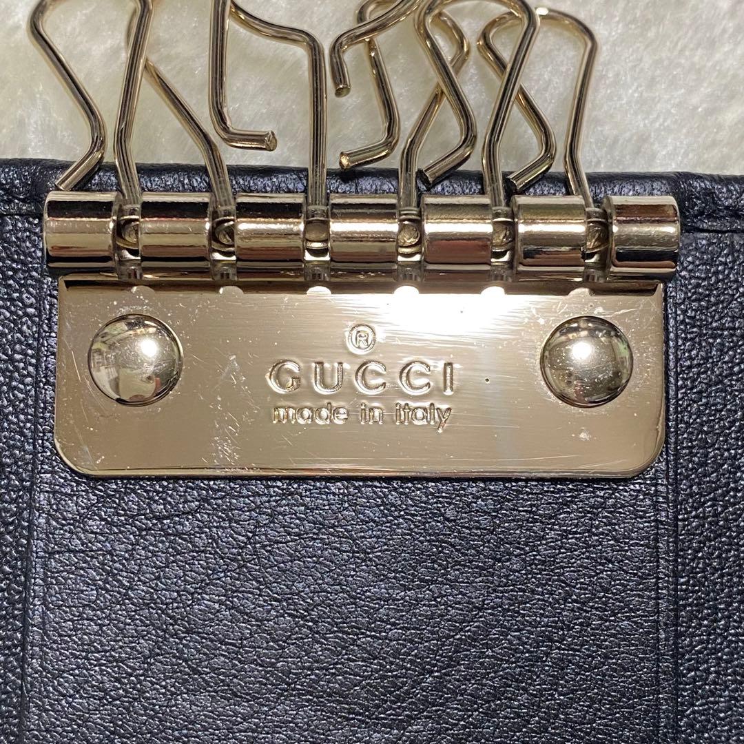新品級✨グッチ6連キーケース GG総柄シマ黒レザーゴールド金具インターロッキング