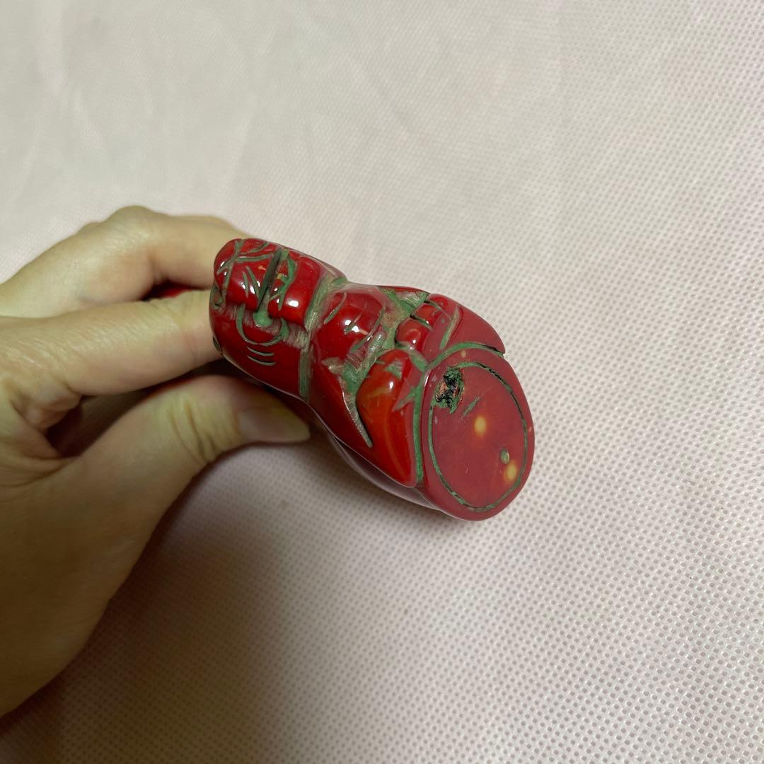 値下げ　虎彫刻　珊瑚風彫　鼻煙壺 ？　山珊瑚？　希少　アンテーク