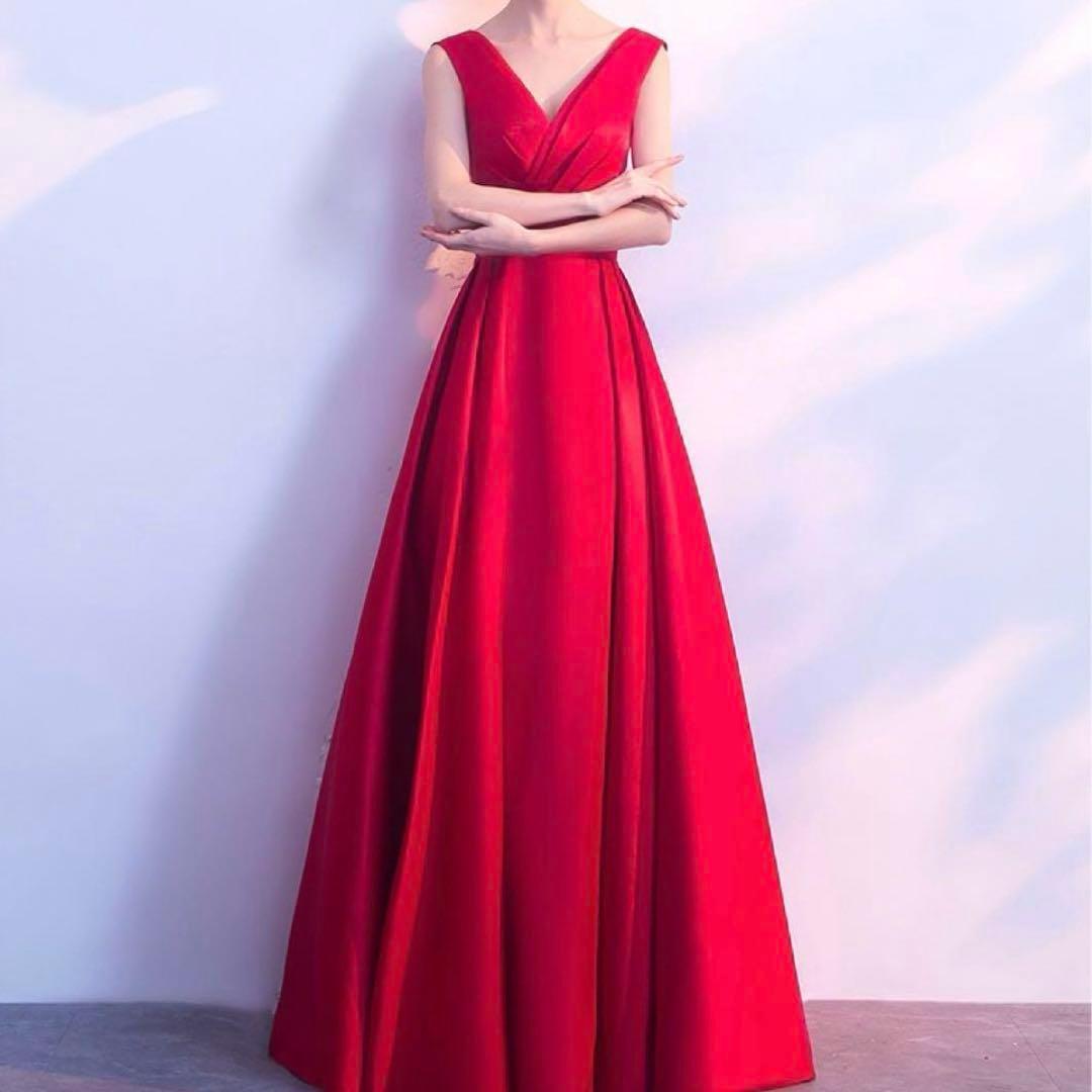 上品ブラック ロングドレス Vネック パーティー 発表会