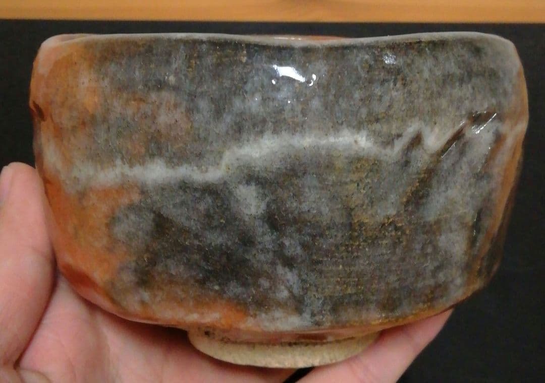 小川長楽作　楽焼　赤楽　茶碗　共箱　茶道具